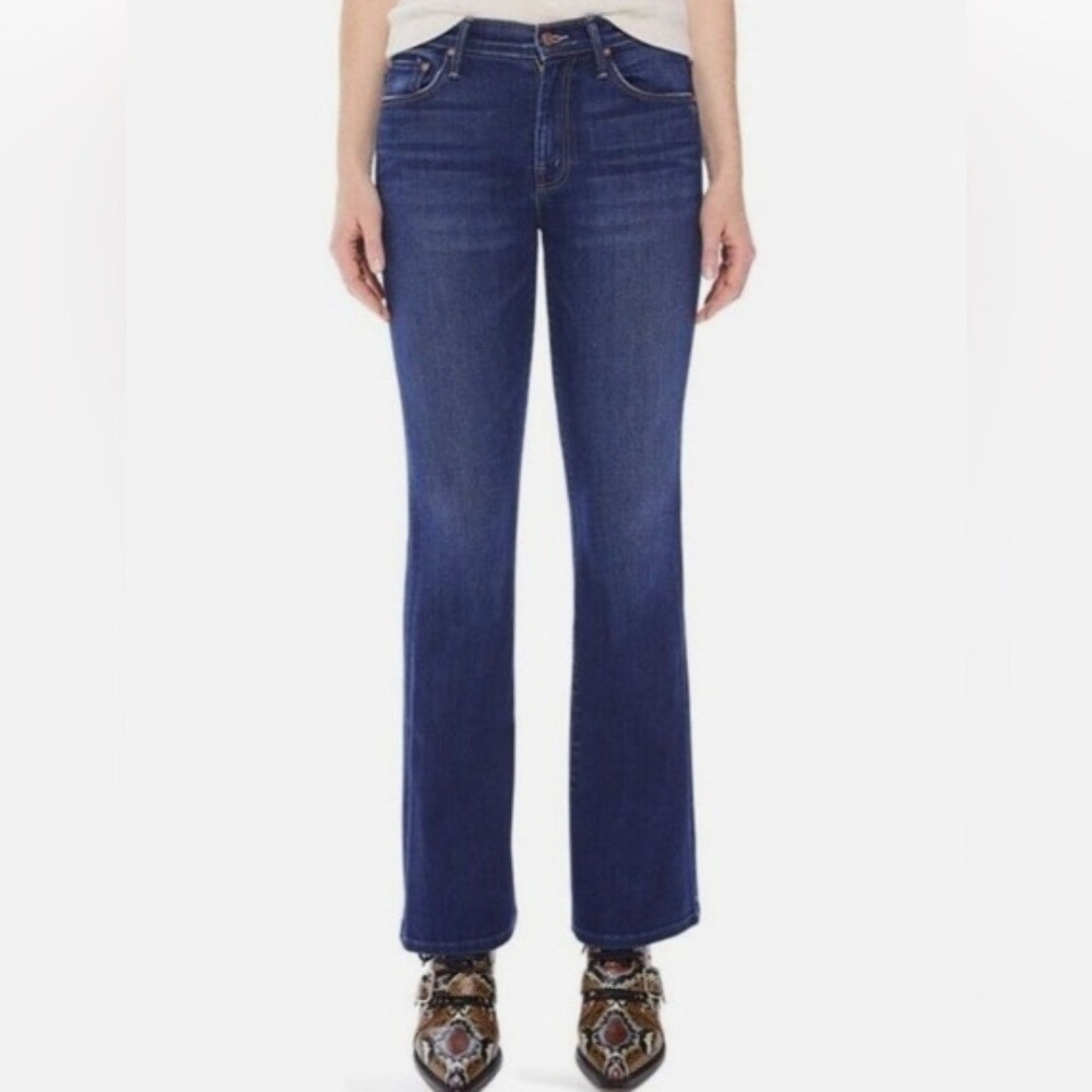 MOTHER The Weekender Flare Sweet Lime Jeans Mid Rise Blue Denim Size 26